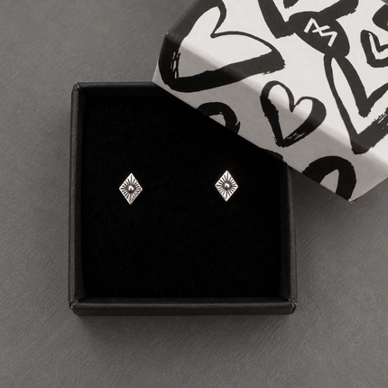 ruit vorm oorknopjes uniek design echt zilver