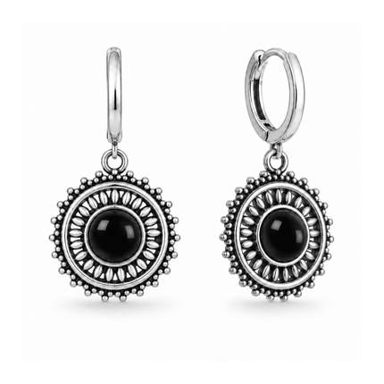 mooie mandala oorbellen met black onyx edelsteen
