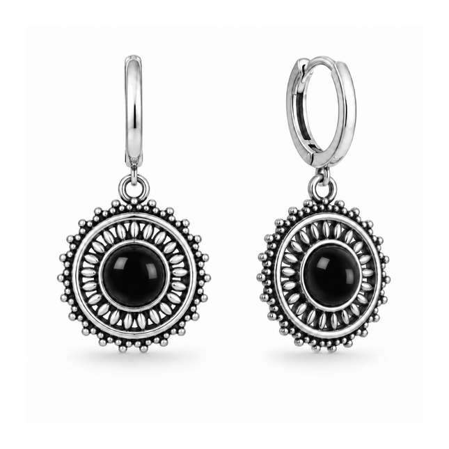 mooie mandala oorbellen met black onyx edelsteen