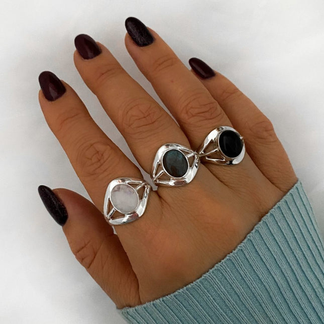 Labradoriet ring Onda - 925 zilver