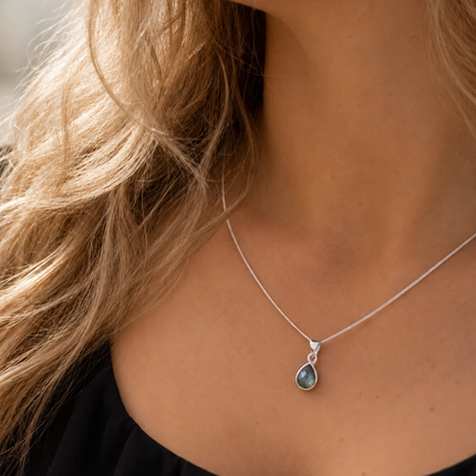 Ketting labradorite teardrop - 925 zilver