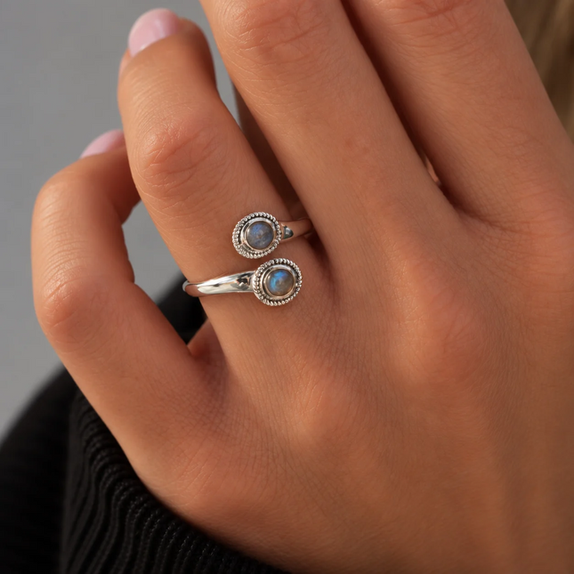 unieke ring labradoriet met 2 stenen echt zilver