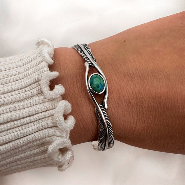 My Unique Style Armband Feather Turquoise - 925 zilver