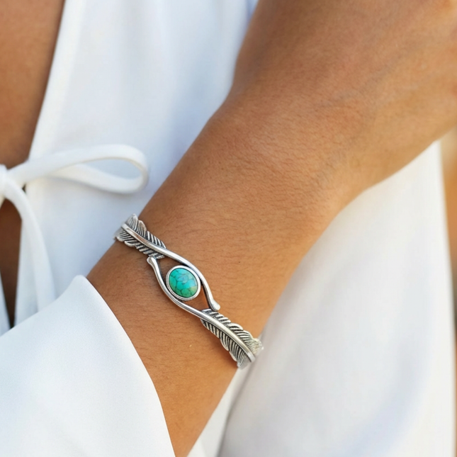 My Unique Style Armband Feather Turquoise - 925 zilver