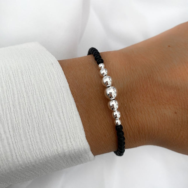 My Unique Style Black onyx armband Rosa - 925 zilver