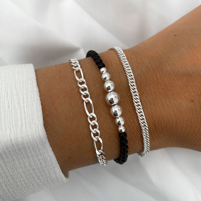 My Unique Style Black onyx armband Rosa - 925 zilver