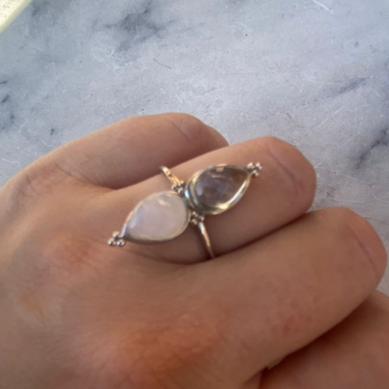 My Unique Style Double Ring Moonstone Aquamarijn - maat 19 - 925 zilver