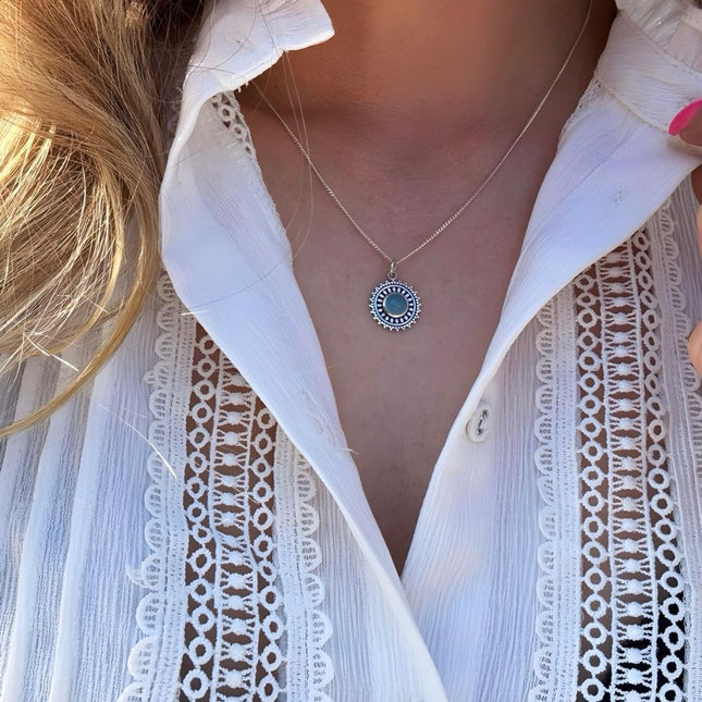 My Unique Style Ketting Flower Blue Chalcedony - 925 zilver