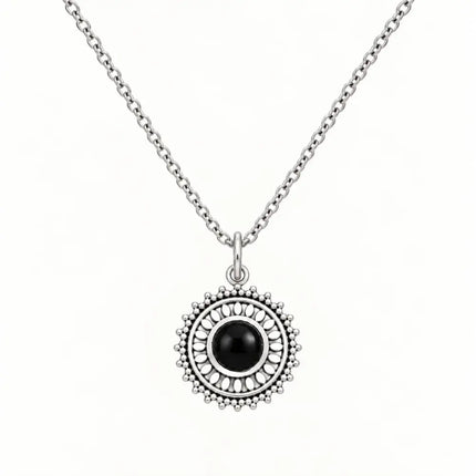 My Unique Style Ketting Flower Onyx - 925 zilver