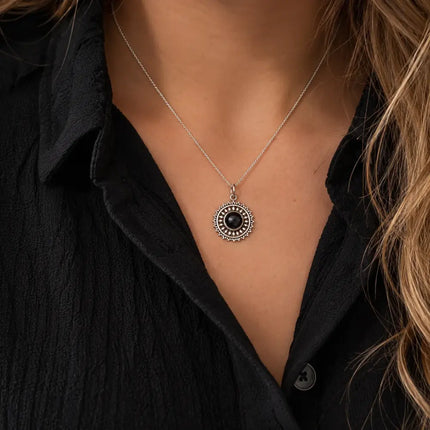 My Unique Style Ketting Flower Onyx - 925 zilver