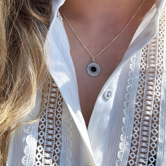 My Unique Style Ketting Flower Onyx - 925 zilver