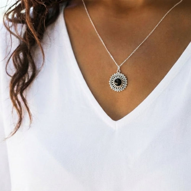 My Unique Style Ketting Flower Onyx - 925 zilver