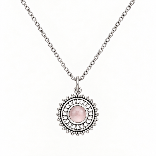 My Unique Style Ketting Flower Rose Quartz - 925 zilver