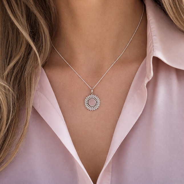 My Unique Style Ketting Flower Rose Quartz - 925 zilver