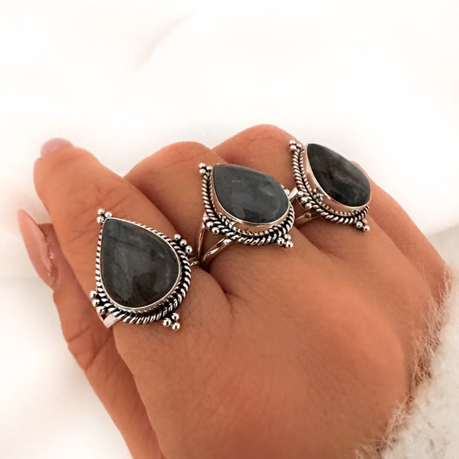 My Unique Style Labradorite Drop ring - 925 zilver