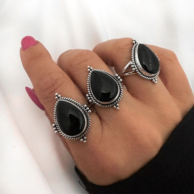 My Unique Style Onyx Drop ring - 925 zilver