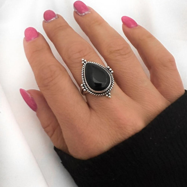 My Unique Style Onyx Drop ring - 925 zilver