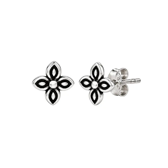 My Unique Style Oxidized flower oorknopjes - 925 zilver