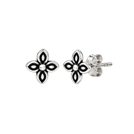 My Unique Style Oxidized flower oorknopjes - 925 zilver