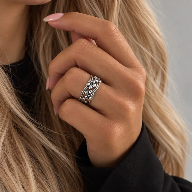 My Unique Style Ring Boho Silver Flowers - 925 zilver