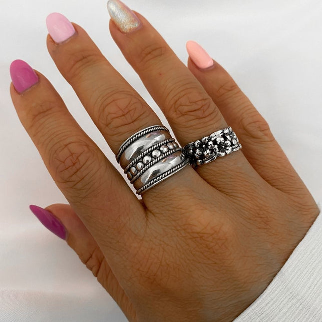 My Unique Style Ring Boho Silver Flowers - 925 zilver