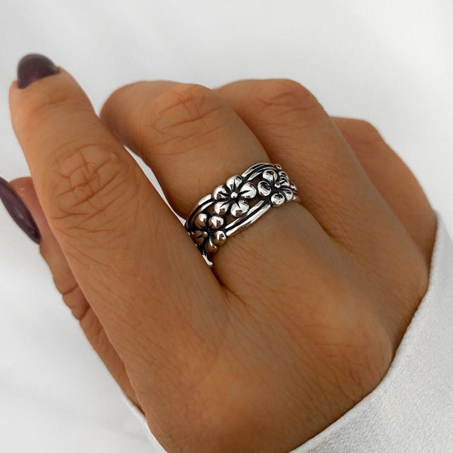 My Unique Style Ring Boho Silver Flowers - 925 zilver