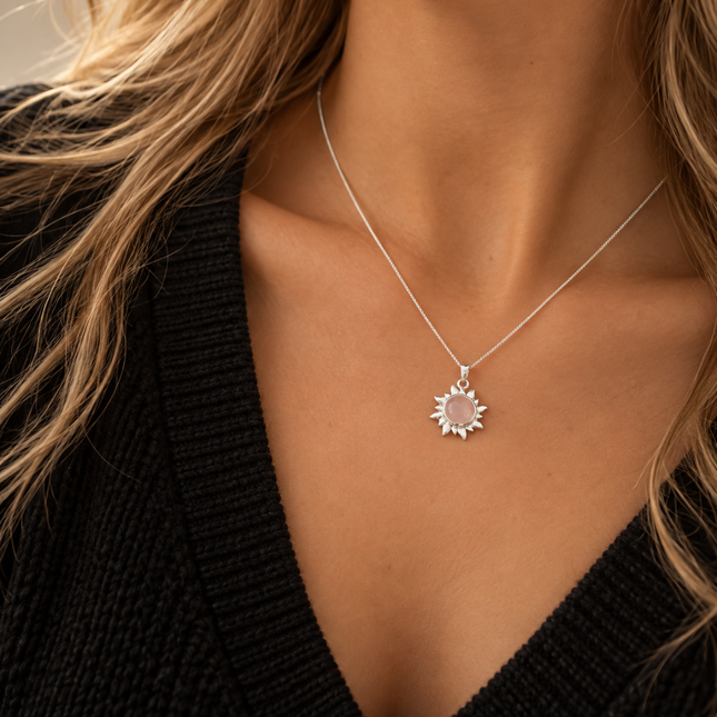 My Unique Style Soleil rozenkwartsketting - 925 zilver