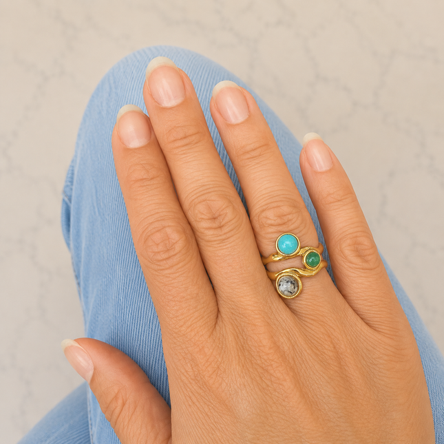 My Unique Style Stainless steel ring turquoise - maat 18