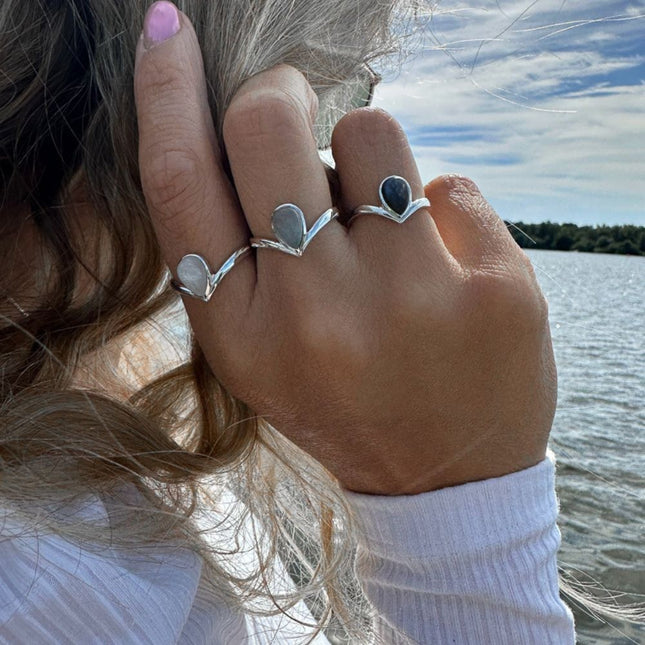 My Unique Style V-ring Blue Chalcedony - 925 zilver