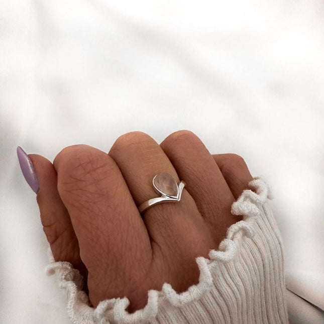 My Unique Style V-ring Rozenkwarts - 925 zilver