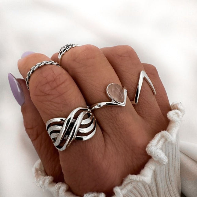 My Unique Style V-ring Rozenkwarts - 925 zilver