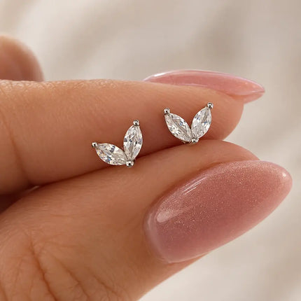 My Unique Style Zirconia Leaf oorknopjes - 925 zilver