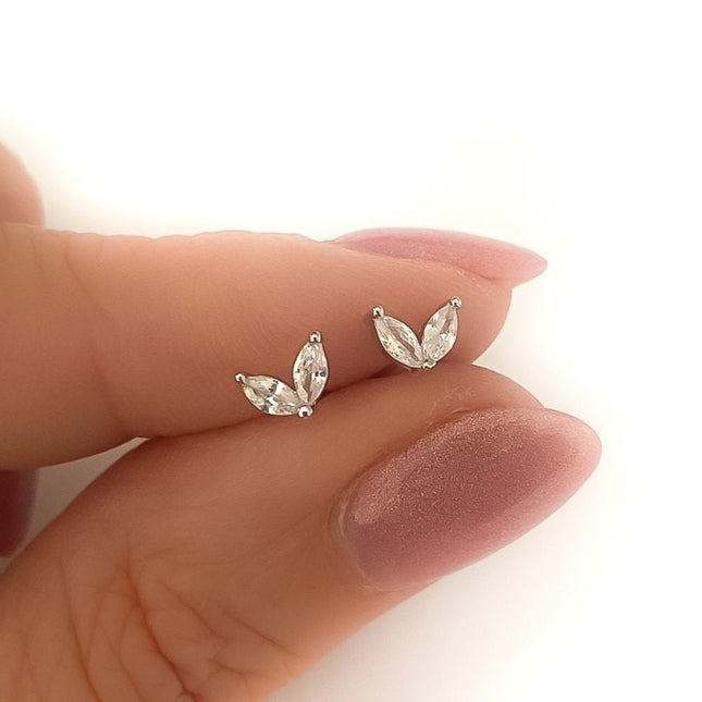 My Unique Style Zirconia Leaf oorknopjes - 925 zilver