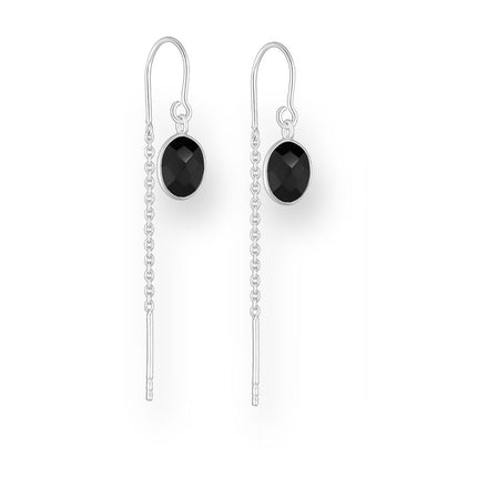 Oval Threader Black Onyx  - 925 zilver