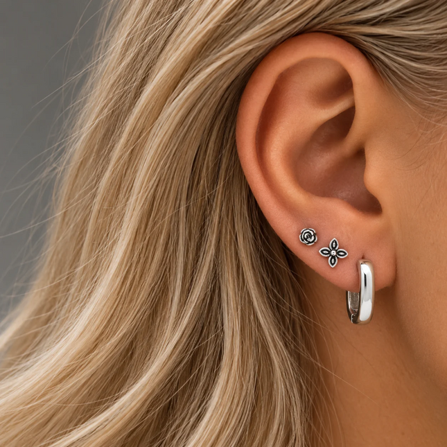 Boho oorknopjes Rose - 925 zilver