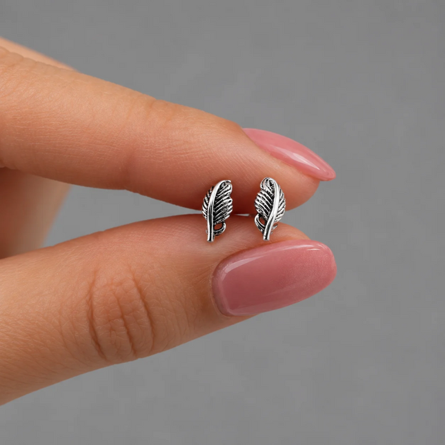 Boho oorknopjes Feather - 925 zilver