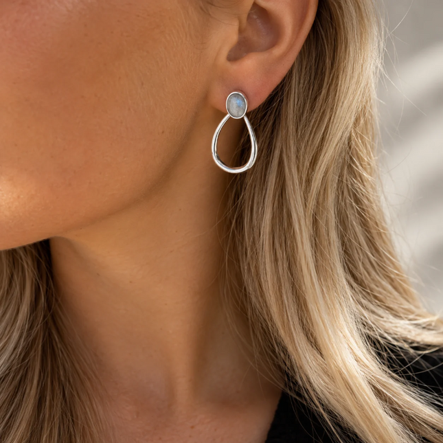 Labradorite Drop oorbellen - 925 zilver