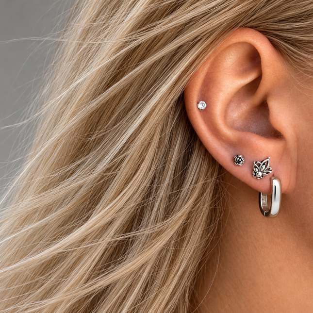Boho oorknopjes Lotus - 925 zilver